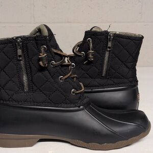 Sperry Women's Black Quilted Winter Rain Boots Duck Boots Size 10, EUC